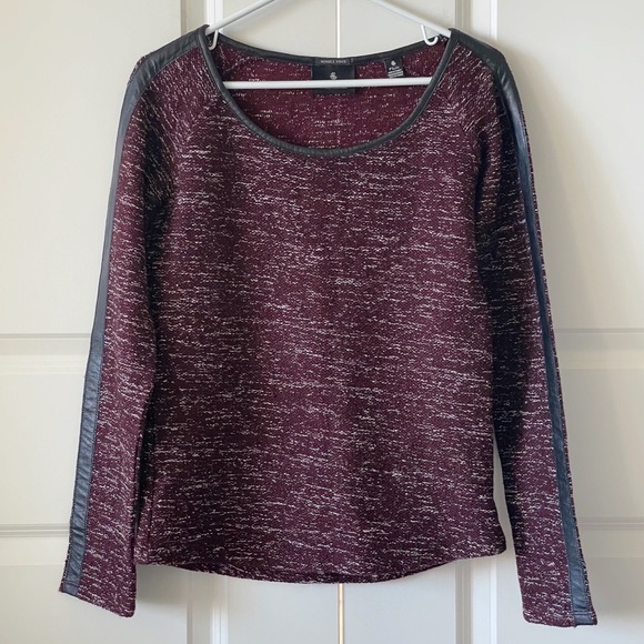 Scotch & Soda Sweaters - Maison Scotch Scotch & Soda Mixed Tweed Leather Trim Burgundy Sweater Size XS